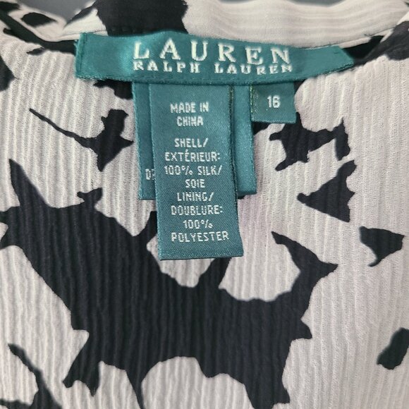 Women's Ralph Lauren Black Ivory  Silk Asymmetrical MidiSkirt Size 16 - Picture 4 of 9